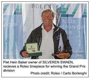 Piet Hein Baker owner of SILVEREN SWAEN recieves a Rolex timepiece for winning the Grand Prix division, Rolex / Carlo Borlenghi